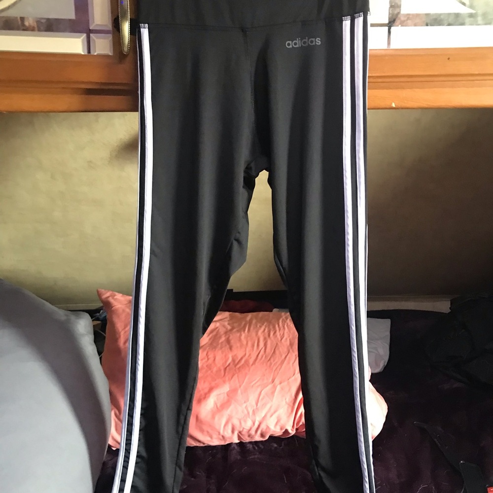 Adidas Black and White Track Pants with Side Stripes